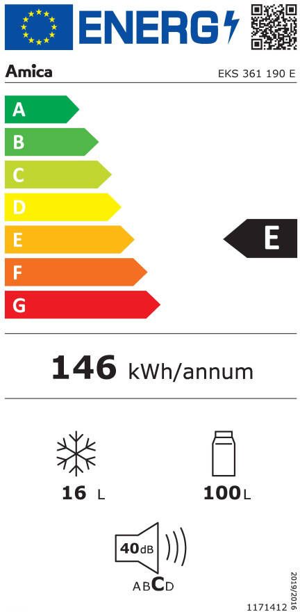 Amica Inbouwkoelkast EKS 361 190 E 87 5 cm x 56 cm met edelstalen deur