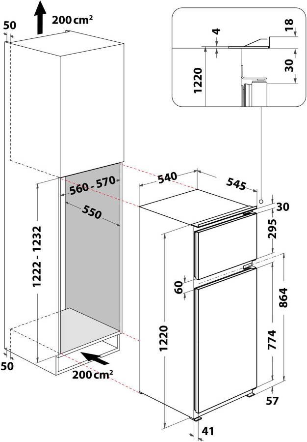 BAUKNECHT Inbouw koel-vriescombinatie KDI 12S2 122 cm x 54 cm