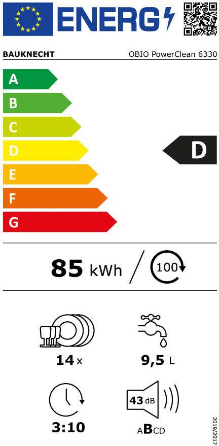 BAUKNECHT Volledig geïntegreerde vaatwasser OBIO POWERCLEAN 6330 82 cm x 59 8 cm