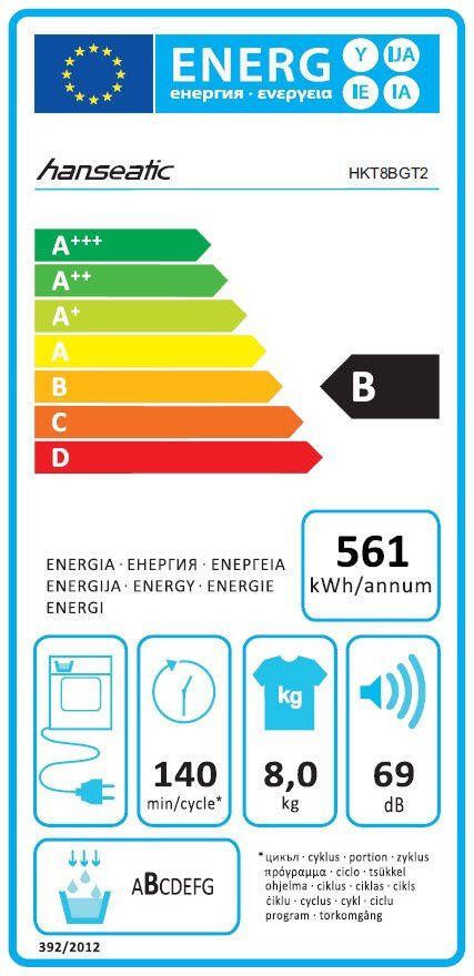 Hanseatic Condensdroger HKT8BGT2 8 kg Sneldrogend voorprogrammeren starttijd opfrisprogramma