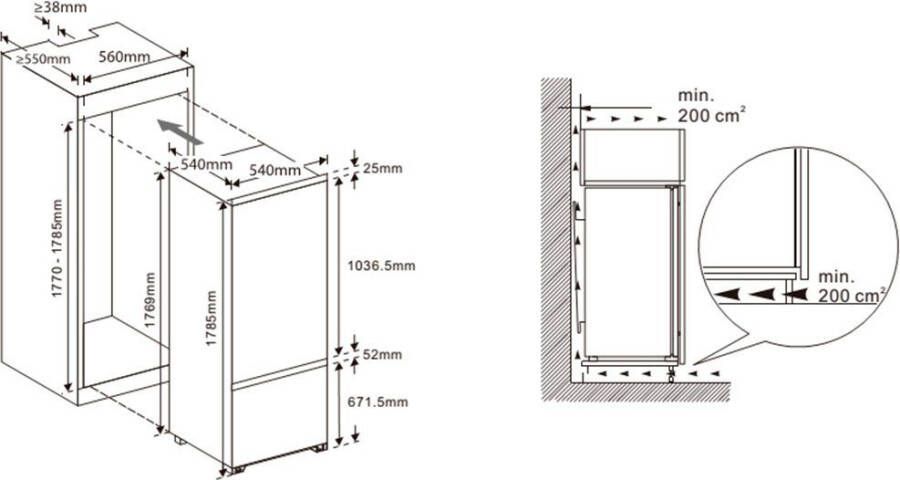 Hanseatic Inbouw koel-vriescombinatie HEKGK17754E 178 cm x 54 cm 178 5 cm hoog