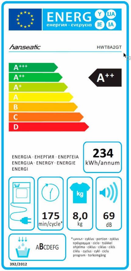 Hanseatic Warmtepompdroger HWT8A2GT 8 kg Kreukbescherming