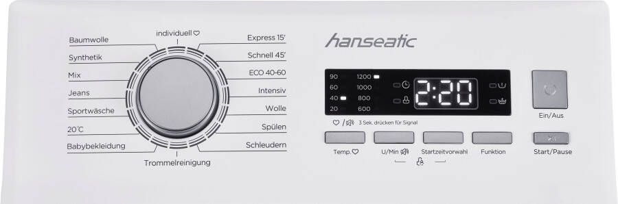 Hanseatic Wasmachine toplader HTW7512C Automatische instelling hoeveelheid overloopbeveiliging Express programma