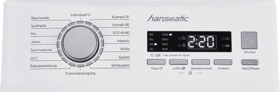 Hanseatic Wasmachine toplader HTW8013C Automatische instelling hoeveelheid overloopbeveiliging