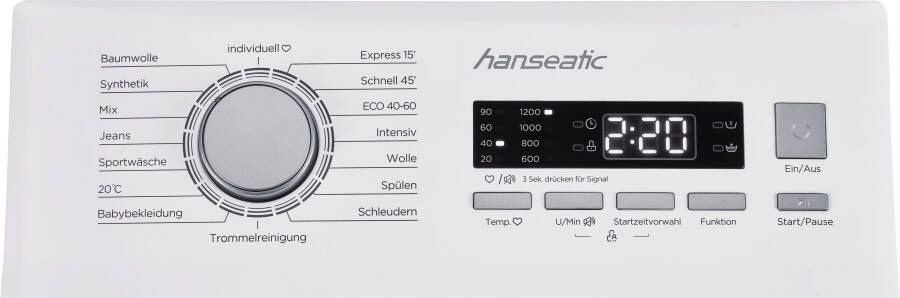 Hanseatic Wasmachine bovenlader HTW612D Automatische instelling hoeveelheid overloopbeveiliging