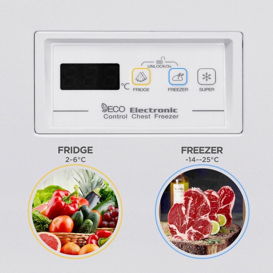 Hanseatic Vrieskist HGT85102CE Snelle vriesfunctie Overschakelen tussen Koelen en Vriezen