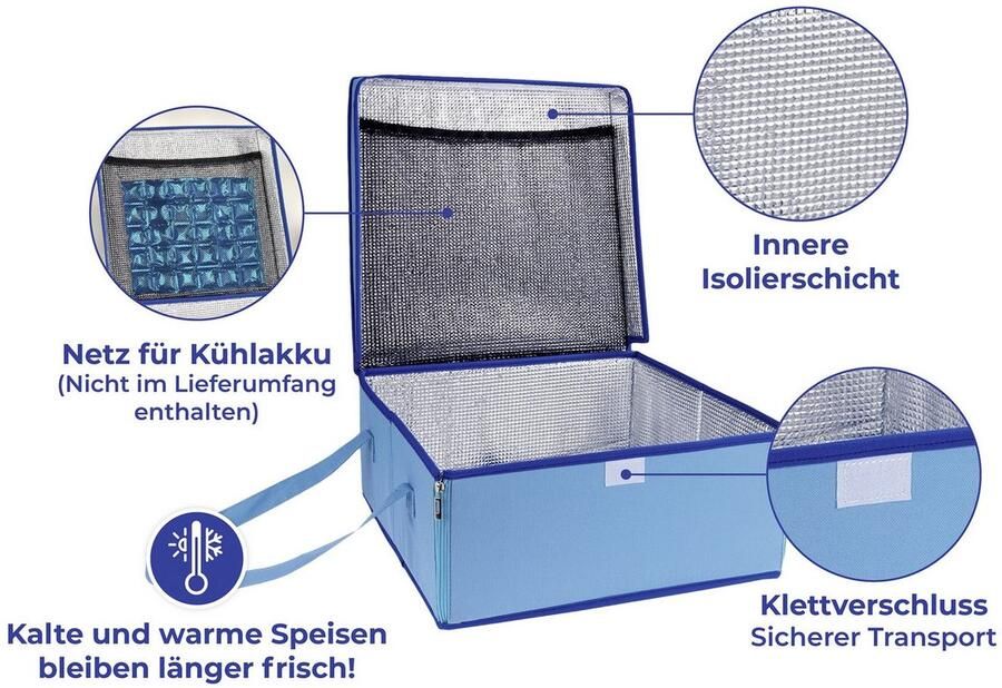 Maximex Koeltas Blauw Transporttas met isolatielaag voor taarten koude en warme gerechten - Foto 6