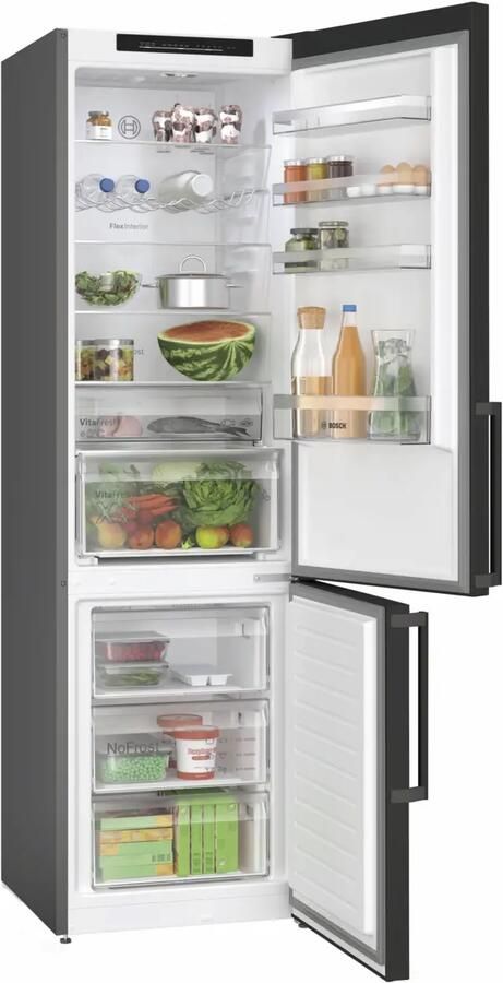 Bosch KGN39VXCT Serie 4 Koelkast Koel-vriescombinatie Zwart Total No Frost nooit meer je vriezer ontdooien VitaFresh houd etenswaren langer vers met extra ruime vershoudlades Led verlichting Energielabel C