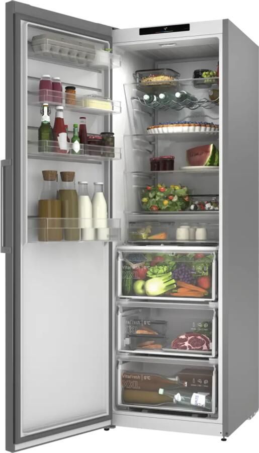 Bosch Serie 4 KSN36VLCG Kastmodel Koelkast Extra veel inhoud 402L Zeer stil Nooit meer ontdooien met Total No Frost VitaFresh XXL 0°C: houd etenswaren langer vers met extra ruime vershoudlades- Metal look