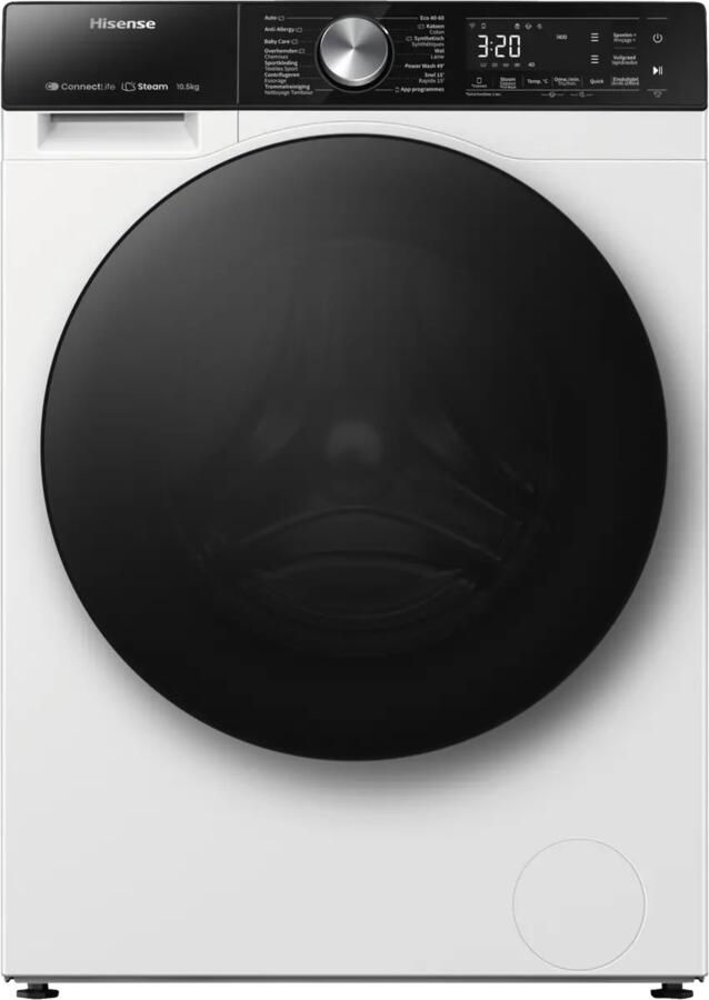 Hisense Wasmachine WF5S1043BW 10.5kg A-Klasse StoomFunctie ConnectLife 72dB (A) Audiosignaal Koud wassen 15 °C - Foto 1