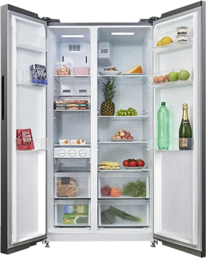 Inventum SKV0178R No Frost energiezuinige Amerikaanse koelkast 555 liter Digitaal led-display IJsblokjesmaker Stil: 37 dB Superkoelen Supervriezen 2 deuren Energielabel D RVS