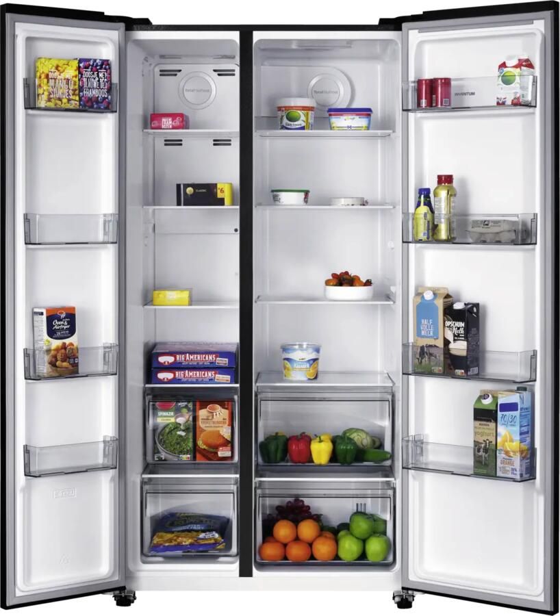 Inventum SKV0180B No Frost energiezuinige Amerikaanse koelkast 532 liter Digitaal display Superkoelen Supervriezen Deuralarm 2 deuren Zwart