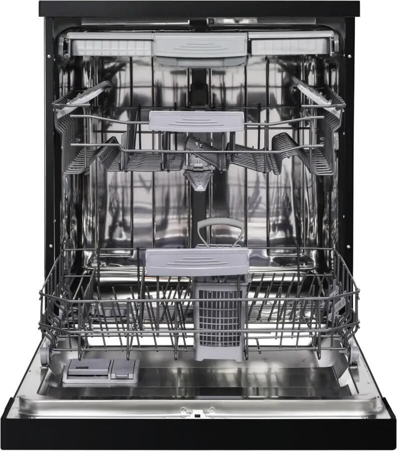 Inventum VVW6060AB energiezuinige vaatwasser 14 couverts Verstelbare bovenkorf Besteklade-Bestekmand Stil: 42 dB 9 programma s Deur opent automatisch Startuitstel Energielabel A Vrijstaand Matzwart