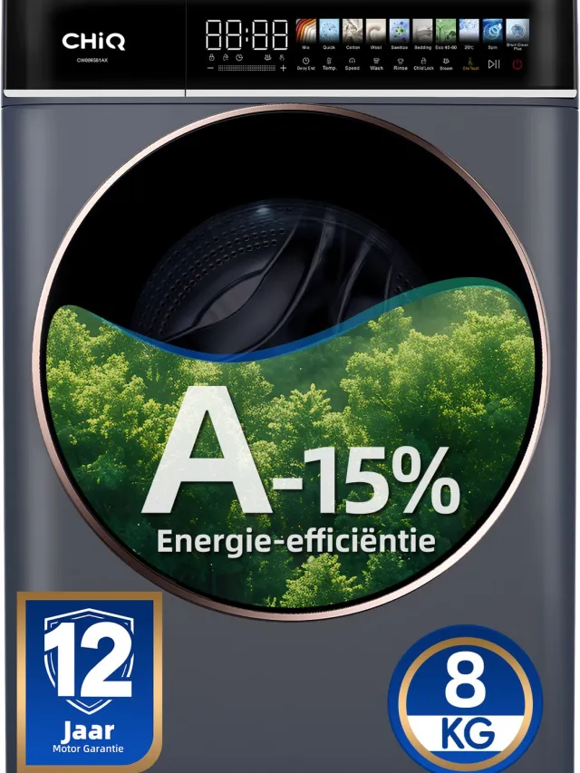 chiq CW086581AX wasmachine voorlader, 8 kg Zwart