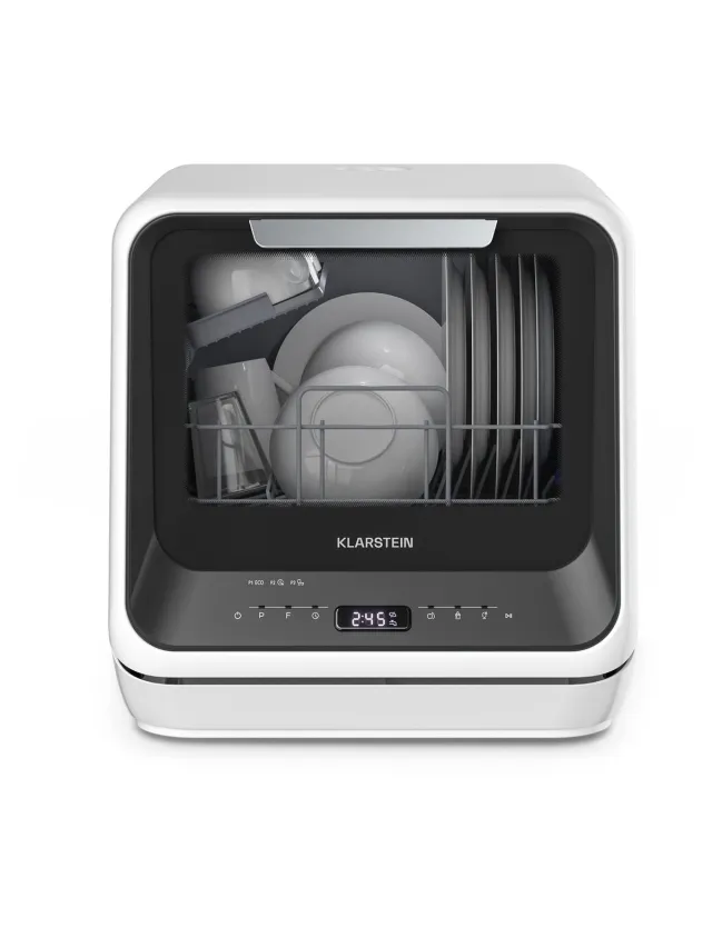 Klarstein Vaatwasser Amazonia Mini - Compact Aanrechtblad, 6 Programma's, 5L Tank of Directe Aansluiting, Energie-efficiëntieklasse D, Stil 58dB, Digitaal Display, Draagbaar Tafelblad voor Kleine Keukens, Zwart - Dishwasher