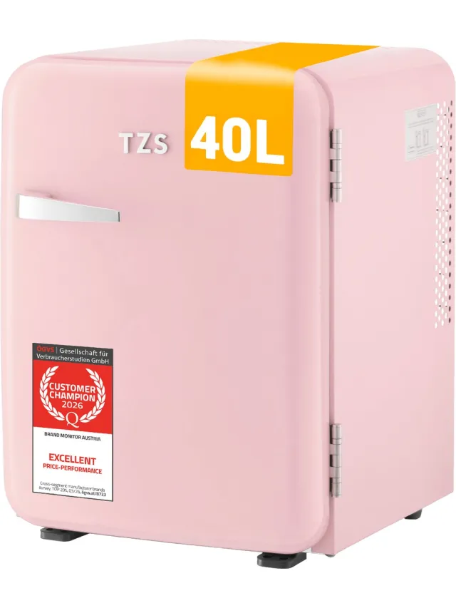 TZS FIRST AUSTRIA Mini koelkast - Minibar - 40 liter - Vrijstaand - Volledig stil 22dB - Retro - Roze