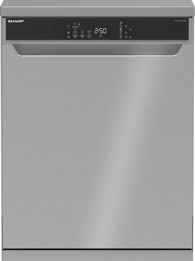 Sharp QWNA1FF47D4IEU - vrijstaande vaatwasser - energie label D - 7 programma's - steam wash - aktief droogsysteem - zilver