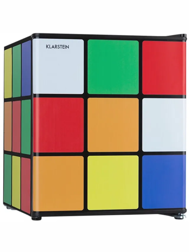 Klarstein Minibar Solve - Minikoelkast, thermo-elektrisch koelsysteem, 48 liter inhoud, mechanische draaiknop, koeling: 0 tot 10 °C, zwart/meerkleurig - Compact Energiezuinig - Mini Fridge - Hotelkoelkast - Kleine Koelkast Multi