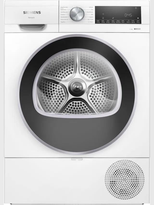 Siemens WQ33G1DANL IQ500 – Wasdroger - Warmtepompdroger - 8 kg - Auto Dry droogt automatisch tot de gewenste droogtegraad - Wit White
