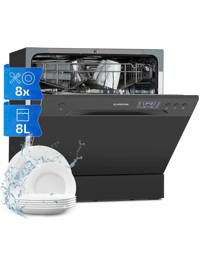 Klarstein Vaatwasser mini- voor 8 couverts, stille kleine vaatwasser met 6 wasprogramma's, kleine tafelmodel vaatwasser voor thuis, kantoor, camping, mini-vaatwasser met wateraansluiting - Vaatwasmachine - 8 Maatgedekken 49 dB 45 cm 1620W Antraciet