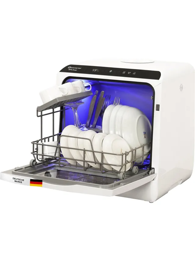 Sommertal SP5 Dual Vaatwasser - Mini Vaatwasser met 6 Wasprogramma's, 360° Reinigingsdeksel, Flexibele Watertoevoer wit