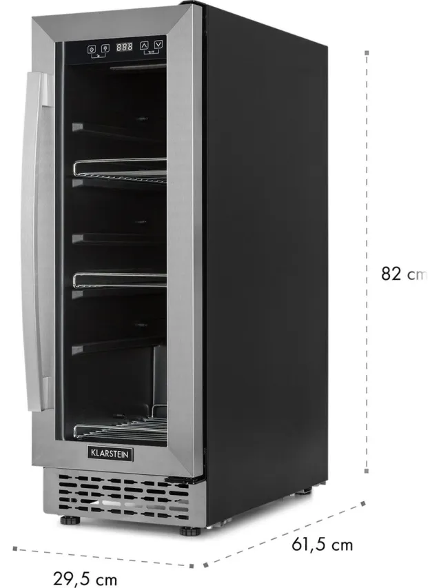 Klarstein Beerlager 56 drankkoelkast, 56 liter, 63 flessen, inbouw, 82 cm hoog, glazen deur met roestvrijstalen frame, 3 schappen, temperatuur: 0 - 10 °C, touchscreen bedieningspaneel, zwart - LED - RVS - Mini Fridge - Compact Koelkast Zilver