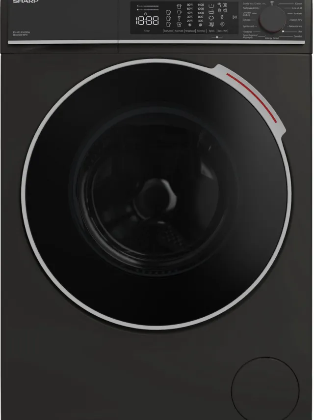 Sharp ESNFL814CBDABX - wasmachine - energie label A-20% - 8kg - 1400 toeren - 15 programma's - Mat Zwart