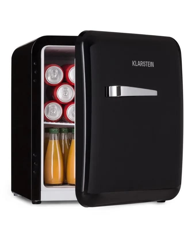 Klarstein Mini-Koelkast koelkast, minikoelkast voor drankjes, kleine koelkast, stille kleine koelkast, huidverzorgingskoelkast, vintage design, campingkoelkast, minikoelkast voor kamers, 0-10°C, 48 liter - Mini Fridge - Hotelkoelkast Zwart