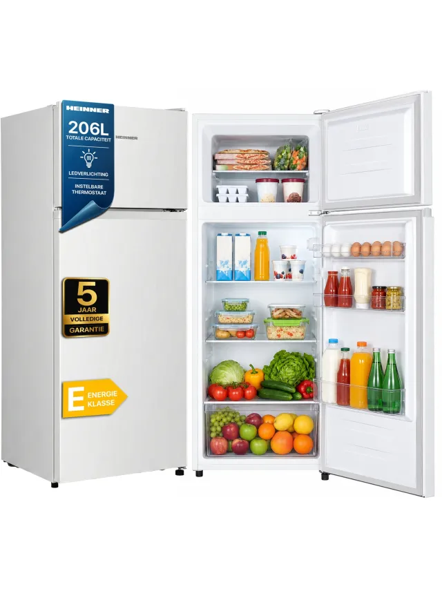 Heinner HF-HS205E++ Koel-vriescombinatie – 206 L – LED-verlichting – Omkeerbare Deur – Mechanische Thermostaat – Wit – 5 Jaar Garantie