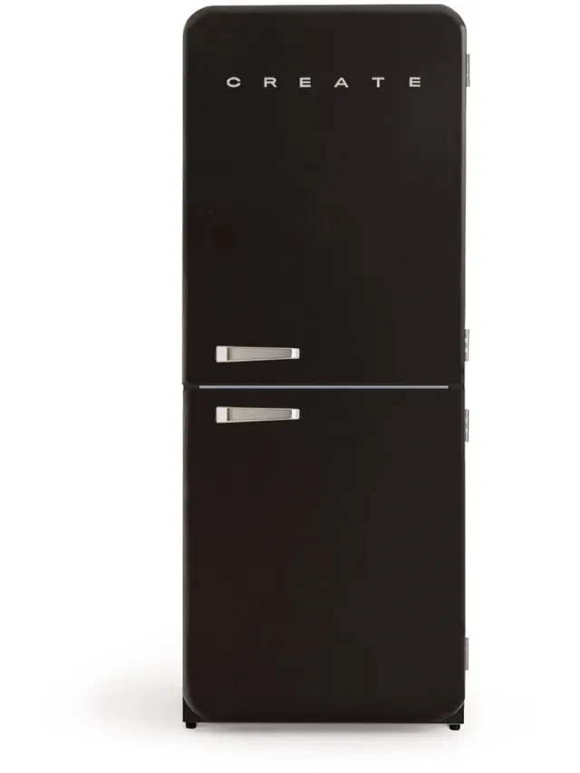 Create Koelkast in retro stijl - FRIDGE RETRO COMBI 401 Zwart met Zilveren handgreep