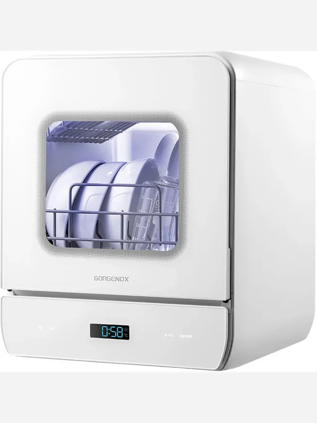 GORGENOX Tafelmodel Vaatwasser – 3 Couverts – Watertank – UV-Sterilisatie – 72°C Hygiënisch Wassen – PTC Warmeluchtdroging – Waterontharder – DW5-D40A wit