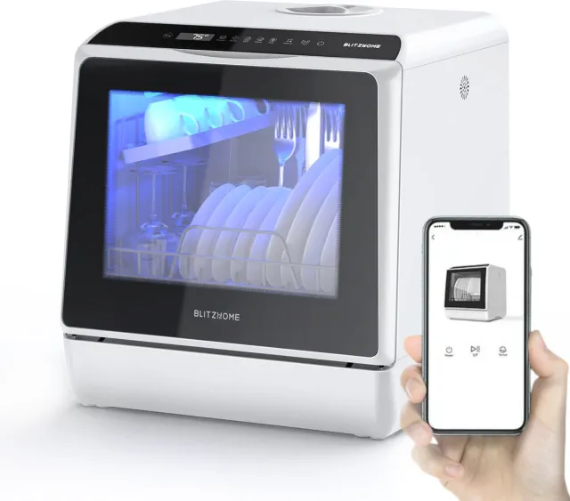BlitzHome Mini Vaatwasser - Campingvaatwasser - met APP - 900W - 5 L - Geschikt voor keukens, kantoren, caravans Wit