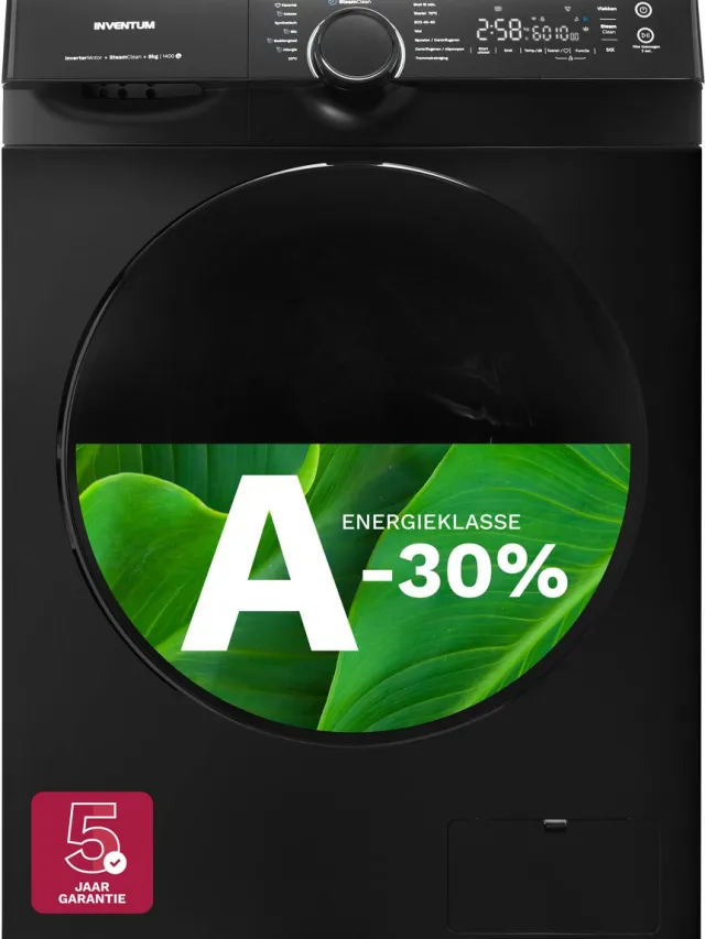 Inventum VWM8030B Wasmachine - 8kg - 1400 toeren - Energielabel A-30% - Stoomfunctie - Zwart Zwart - -30%