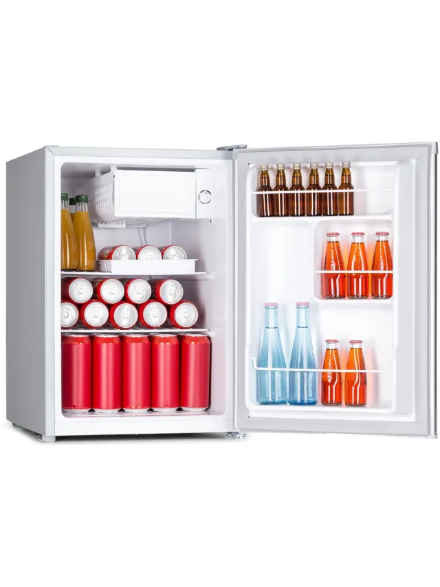 Klarstein Mini Koelkast, Retro Mini-Koelkast met Vriesvak, 67 Liter Kleine & Compacte Drankenkoelkast, Kleine Koelkast met Uitneembare Planken, Stille Koelkast voor Binnen/Buiten Zilver Metallic