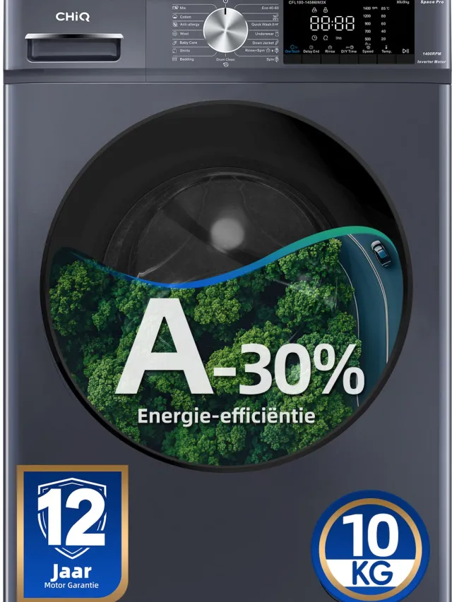 chiq CFL100-14586IM3XA - Wasmachine - 10 KG - Space Pro - A-30% - 16 programma's - AI Smart - Stoomwassen & Quick Wash - 12 jaar garantie op motor Grijs