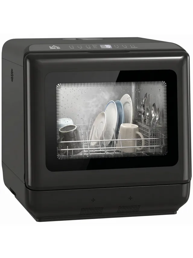 Ropilly Tafelmodel vaatwasser zwart - 5 wasprogramma's - 6 liter watertank - 4 couverts - Zwart