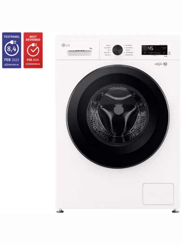 LG F4X1009NWK wasmachine 9 kg met Inverter Direct Drive voor stiller, duurzamer wassen - Spa Steam™ verwijdert allergenen en verzorgt stoffen - 6 Motion voor optimale bewegingen - Energieklasse A. Wit