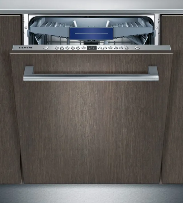 Siemens SN636X03NE volledig geïntegreerde VarioSpeed Plus vaatwasser met Rvs bodem en besteklade Grijs