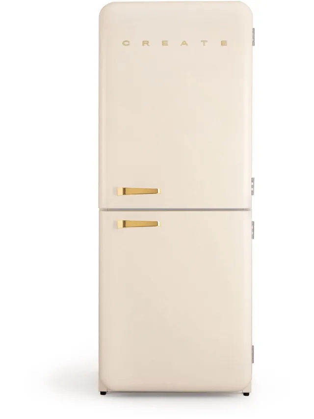 Create Koelkast in retro stijl - FRIDGE RETRO COMBI 401 Gebroken wit met Gouden handgreep