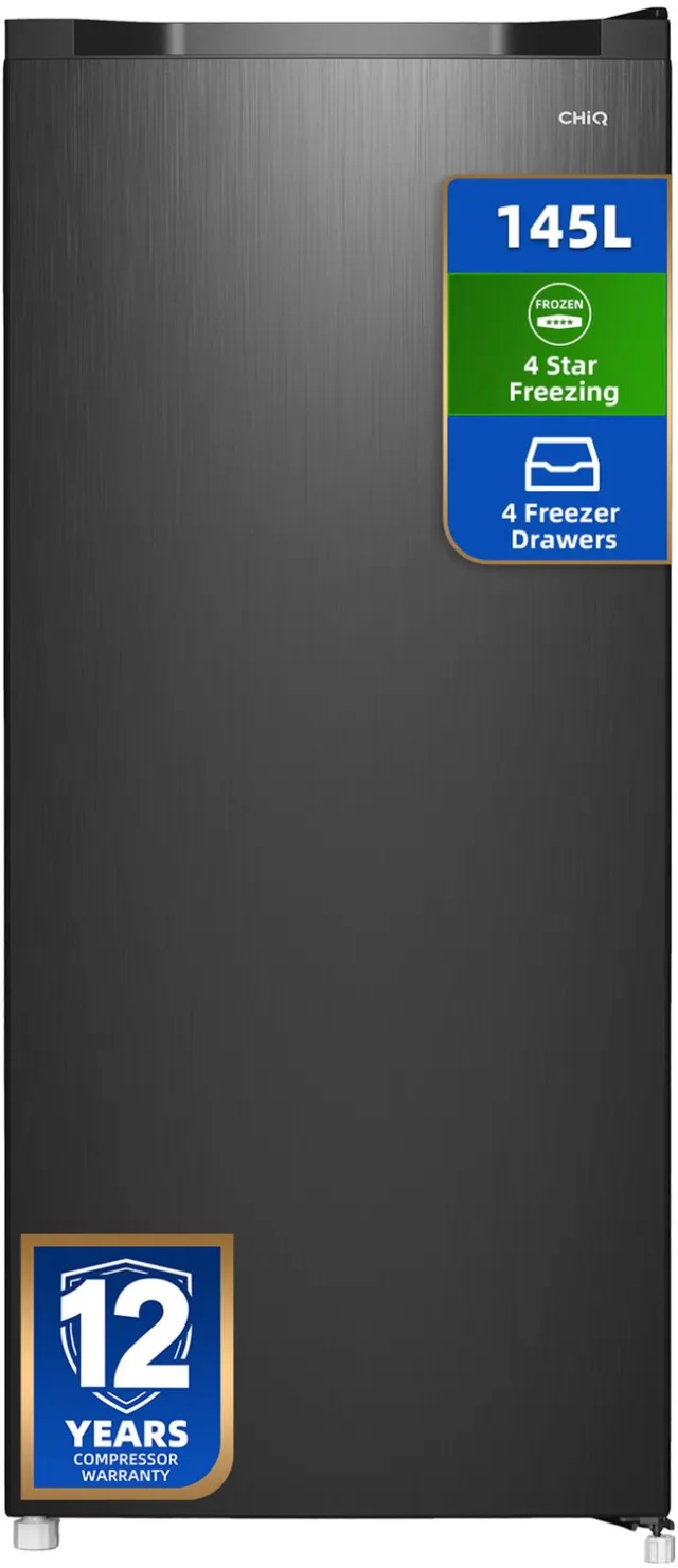 chiq FSD160D4E - Vrijstaande Vriezers - 145 Liter - 5 Vrieslades - Energieklasse E - RVS - Zwart - 12 Jaar Garantie op Compressor