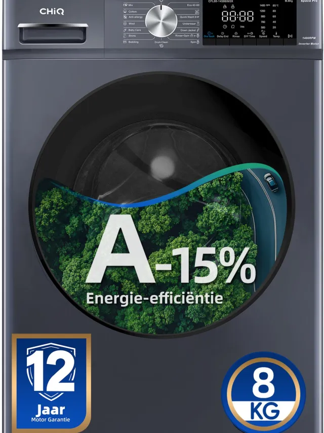 chiq CFL80-14586IM3XA wasmachine, 8 kg voorlader Grijs