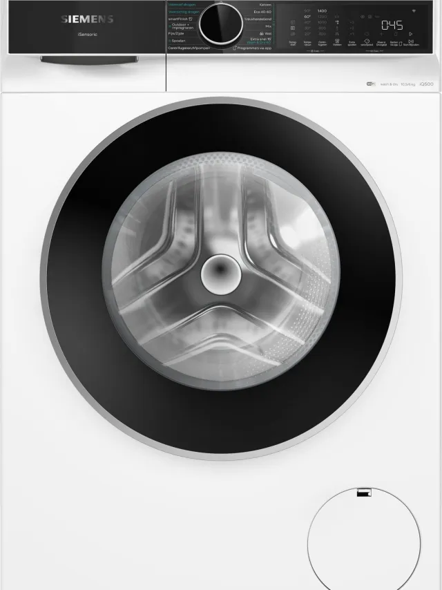 Siemens WN54G206NL - iQ500 - Was-droogcombinatie - Wassen en drogen in 1 - 10,5/6 kg - 1400 Toeren - smartFinish: tot 50% minder kreukels - Outdoor/Impregneren: beschermt waterdichte stoffen - Home Connect - Wit Black;White