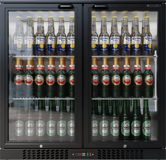 CUBO Barkoelkast 207L - 2 Scharnierende glazen deuren - Afsluitbaar met slot - CS-210H-EE - Frigo Zwart