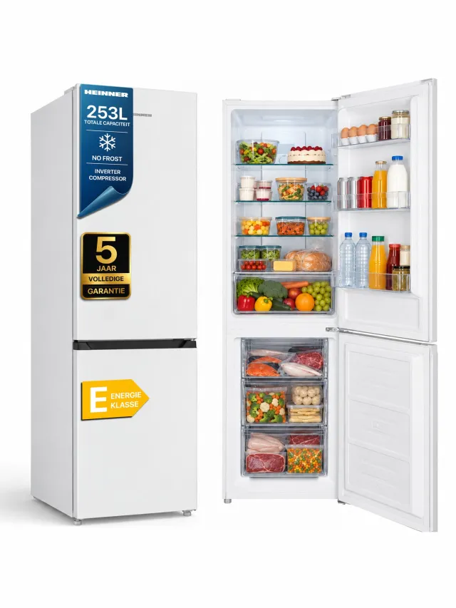 Heinner HCNF-HM253INVE++ Koel-vriescombinatie 253 L – Inverter – No Frost – Elektronische Bediening – Omkeerbare Deur – Wit – 5 Jaar Garantie