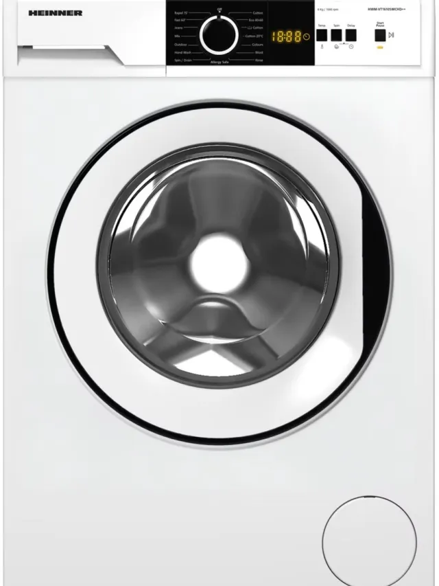 Heinner HWM-VT1610SMCHD++ Slanke Wasmachine 6 kg – 15 Programma’s Met Balance Control & Eco Logic Systeem – LED Display – 1000 tpm – Wit – 5 Jaar Garantie