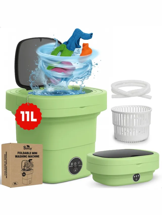 Boncy Premium Mini Wasmachine met centrifuge - 11L Groen - Compacte Opvouwbare Miniwasmachine - Kleine Wasmachine Opvouwbaar - Ideaal voor Camping Apartement Kamer of Reizen - 4 kg +