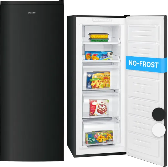Bomann GS 7343 – Vrijstaande Vriezer – No Frost - 161 liter – Dark Inox – Energieklasse D Zwart