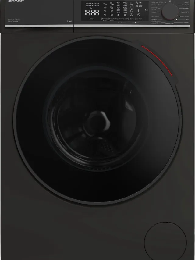 Sharp ESNFL014CBNA2BX - wasmachine - 10 Kg - energie label A - 1400 toeren - automatisch doseersysteem - wifi - mat zwart