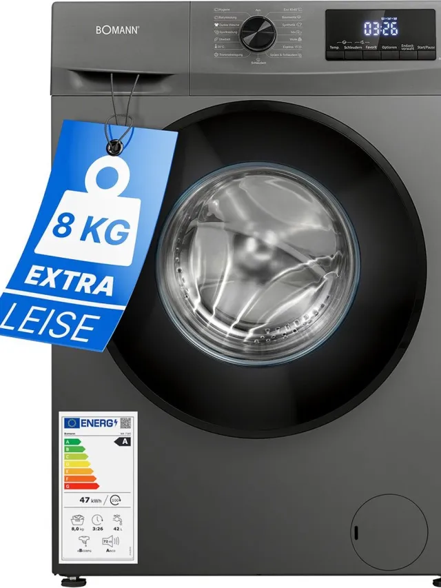 Bomann WA 7185 T wasmachine, 8 kg, 1400 toeren, voorlader grijs