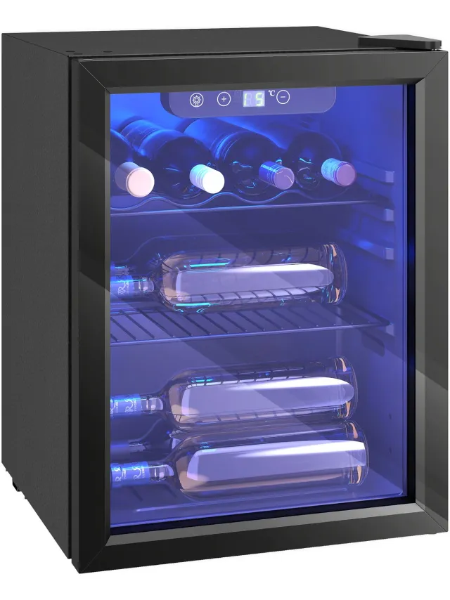 Homcom Wijnkoeler-Staal, Veiligheidsglas-43L x 41,5B x 57,5H cm-Zwart